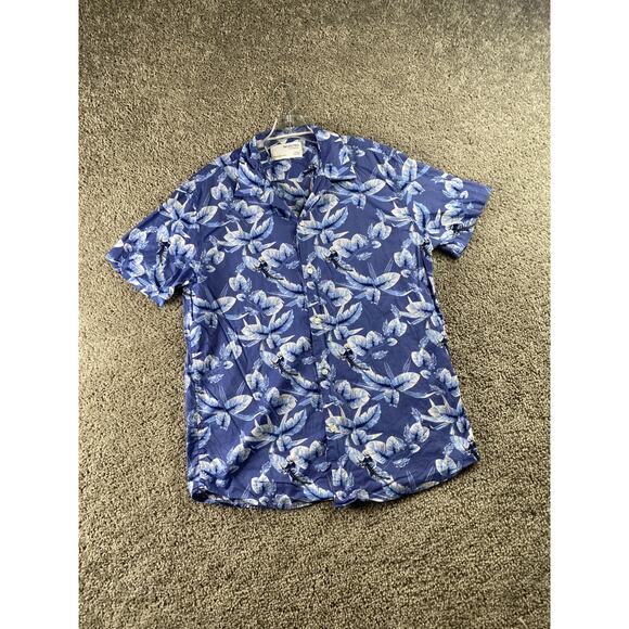 Selected Homme Shirt Mens Large 16.5 Blue White Hawaiian Casual Button Up - Picture 2 of 12